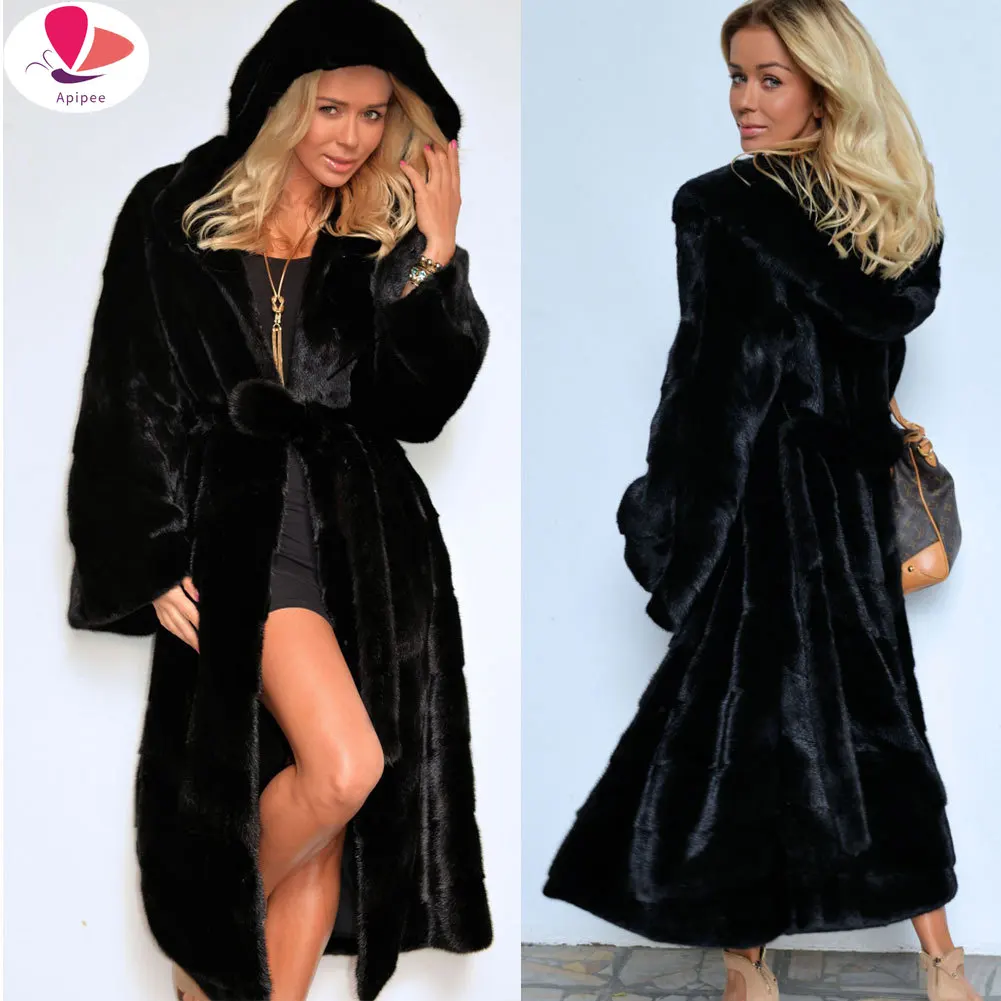 

Winter Warm Hooded Large Size Medium Length Solid Color Fur & Faux Fur Women 2024 New Casual Long Sleeve Women Fur Coat Jacket