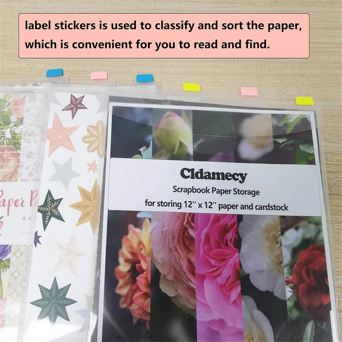 Gfc-12Pieces Scrapbook Organizer Envelopes Storage Pockets Sleeves for Storing 12 X 12inch Paper,with 60 Pcs Label Stickers