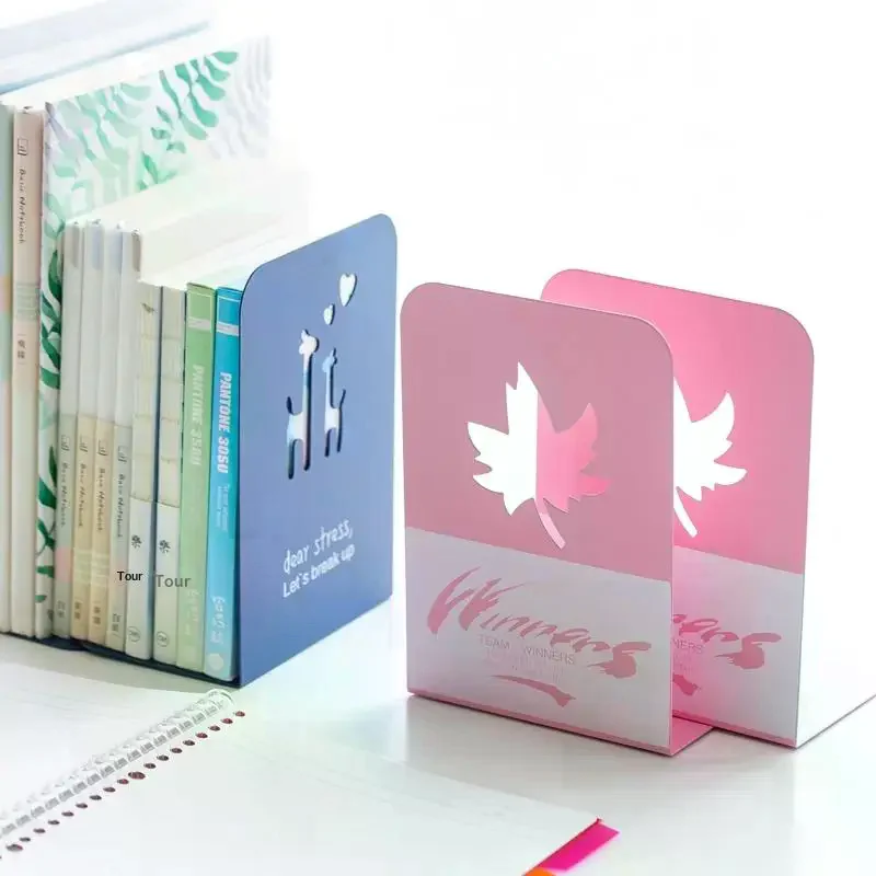 L-Shaped Metal Bookends Stand Bookshelf Desktop Decorative Storage Rack Bookend Book Holder School Stationery