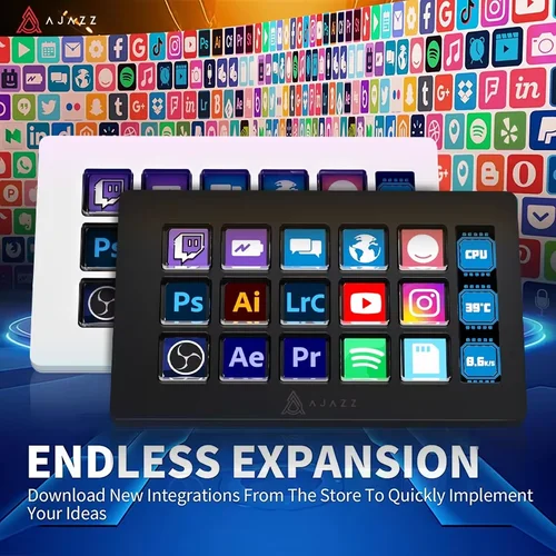 Imagen 1 del producto AJAZZ AKP03E/AKP153E Teclado Auxiliar de Escritorio con 15 Teclas Macro, Panel de Consola Multifuncional, Asistente de Escritorio, Mini Teclado Personalizado