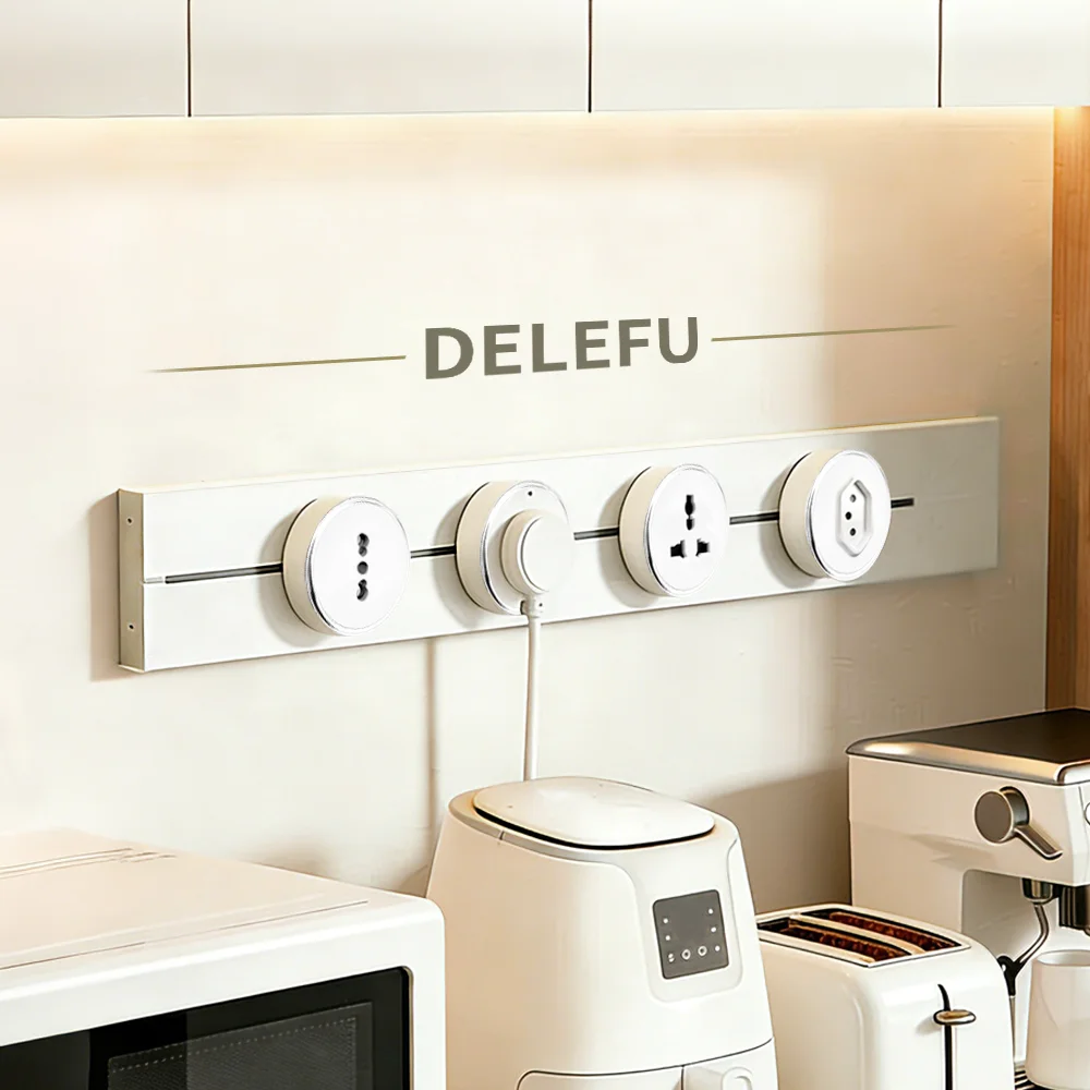 DELEFU Track Socket Universal Brazil Italy Chile USB-AC Romovable Adapter Kitchen Wall Electrical Outlet White Black Gray