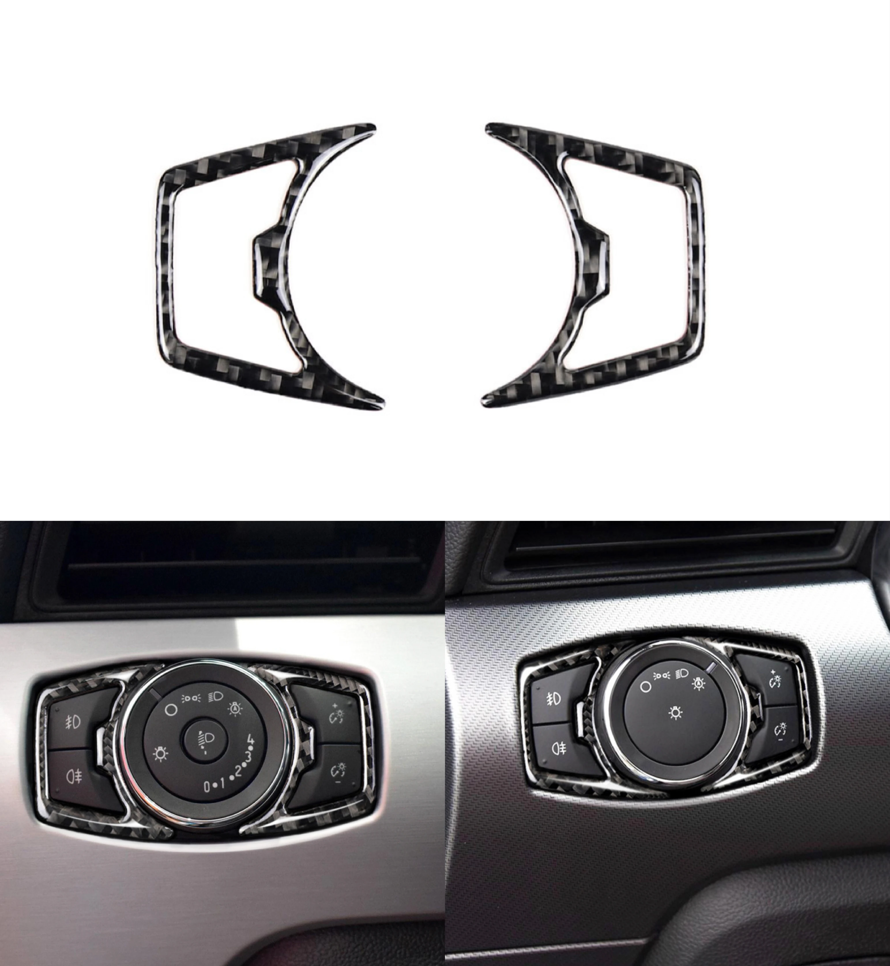 

Fit For Ford F150 Mustang Explorer Car Headlight Switch Cover Trim Decor 2014 - 2016 2017 2018 2019 2020 2Pcs Carbon Fiber ABS