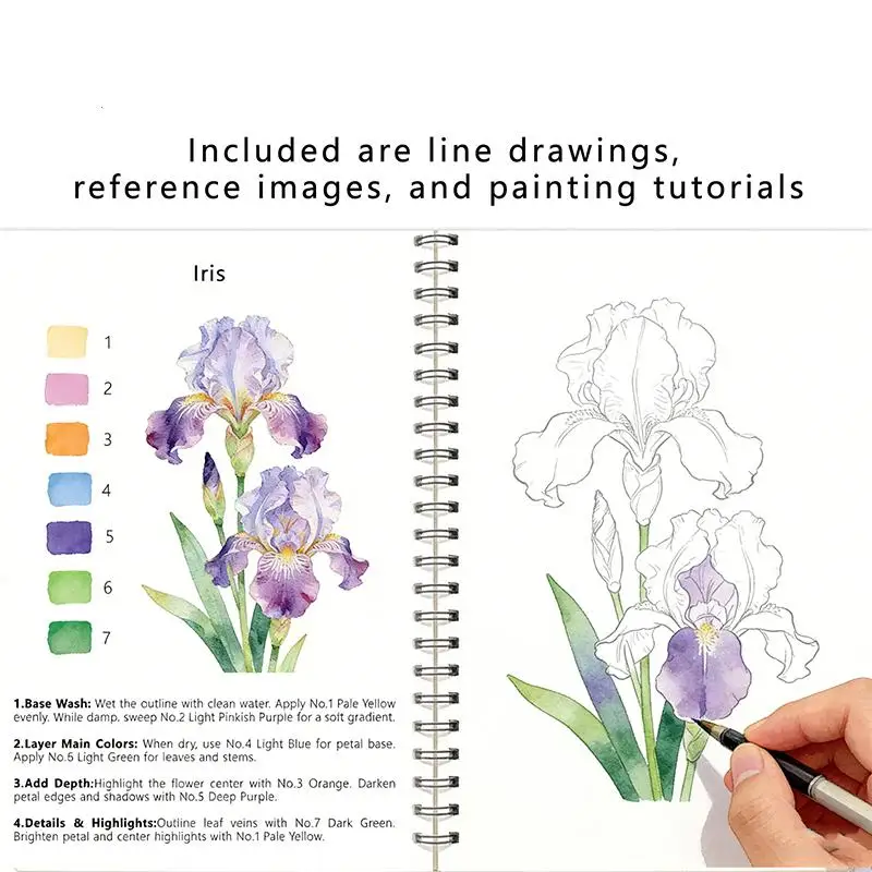 Carnet de fleurs en aquarelle à spirale, papier épais, guides pratiques pour débutants, entraînement artistique quotidien - Offre Spéciale