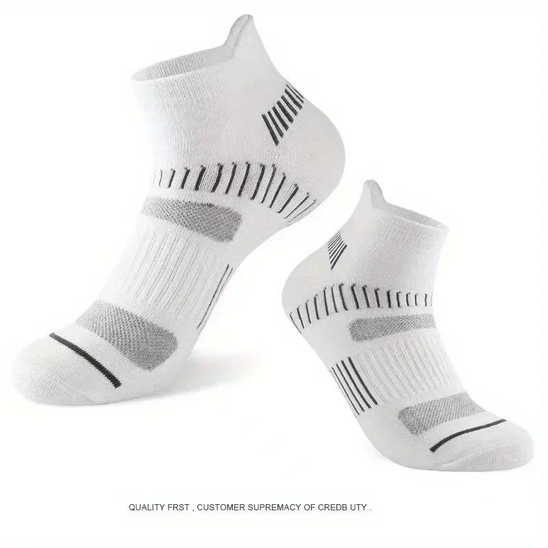 5/6 Pairs Men\'s Socks Athletic Cushioned Support Ankle Socks Cotton Blend Breathable Comfortable Low Waist Crew Socks For Sports