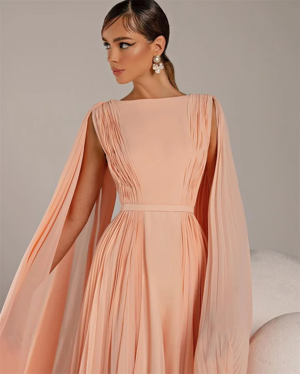 Customized Jiayigong  Fashion  Bateall A-line Celebrity  Fold Draped Chiffon Occasion Evening Gown vestidos para eventos especia