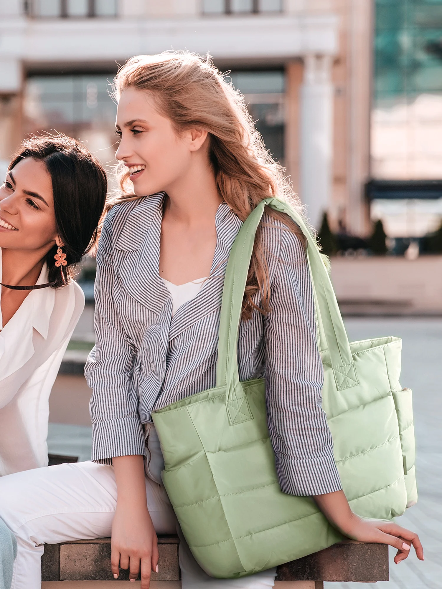 BAGSMART torebka damska o dużej pojemności rozdymkowa wyściełana torba z grubej bawełny lekkie torby szkolne na laptopa 15,6 cala gorąca sprzedaż — zdjęcie 2