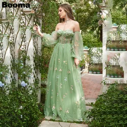 Booma Embroidery Lace Green Long Prom Dresses Sweetheart Off Shoulder Long Evening Dresses Boning Corset Graduation Party Gowns