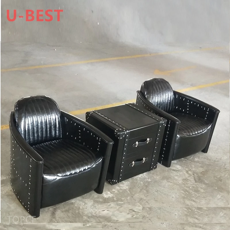 U-BEST Loft Style Black Metal Rivet Public House Bar Club 2 Drawers Angle Cabinet Retro Vintage Furniture Bedside Table