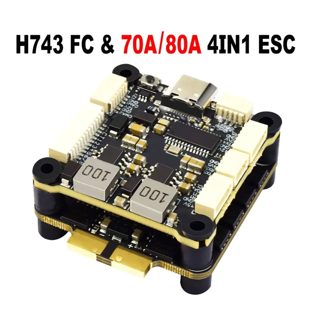 TopsH743 Flight Stack H743 Flight Control 4in1 70A/80A ESC 3-8S Lipo Dual ICM42688 Gyro 7 UART For RC FPV Racing Drone 70A 5