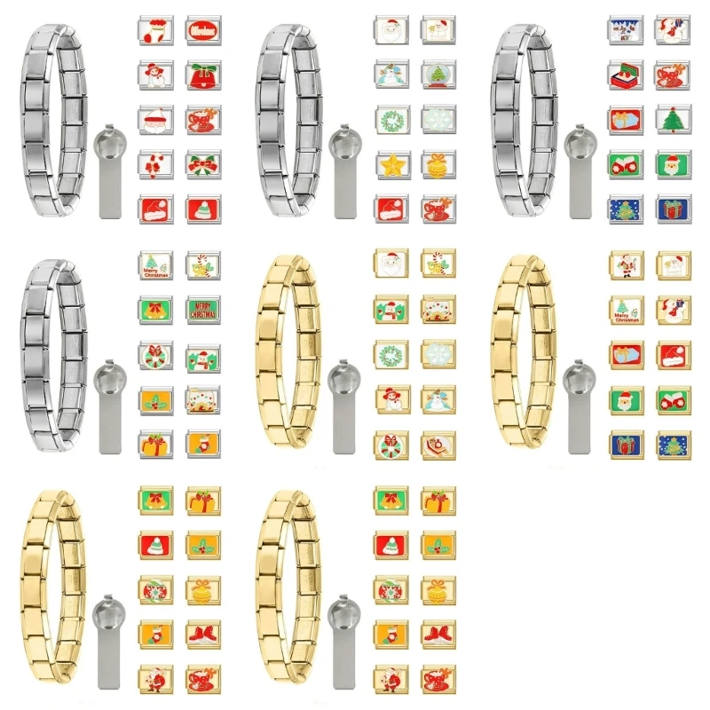 

DIY Italian Charm Bracelet Set Gold and Silver Links Assorted Pendants for Gifts