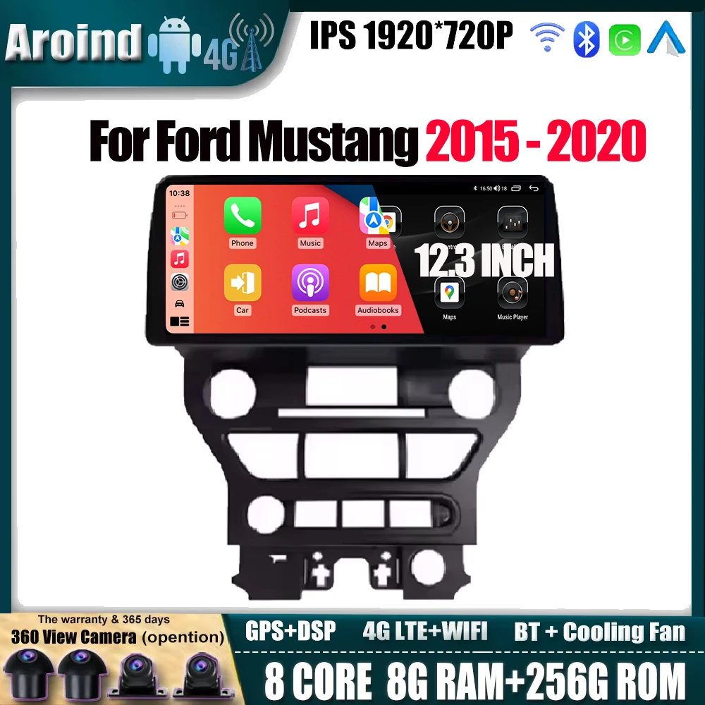 

12.3Inch IPS Screen For Ford Mustang 2015 - 2020 Carplay Android Auto Multimedia Video Player Navigation GPS Tools 4G LTE wifi