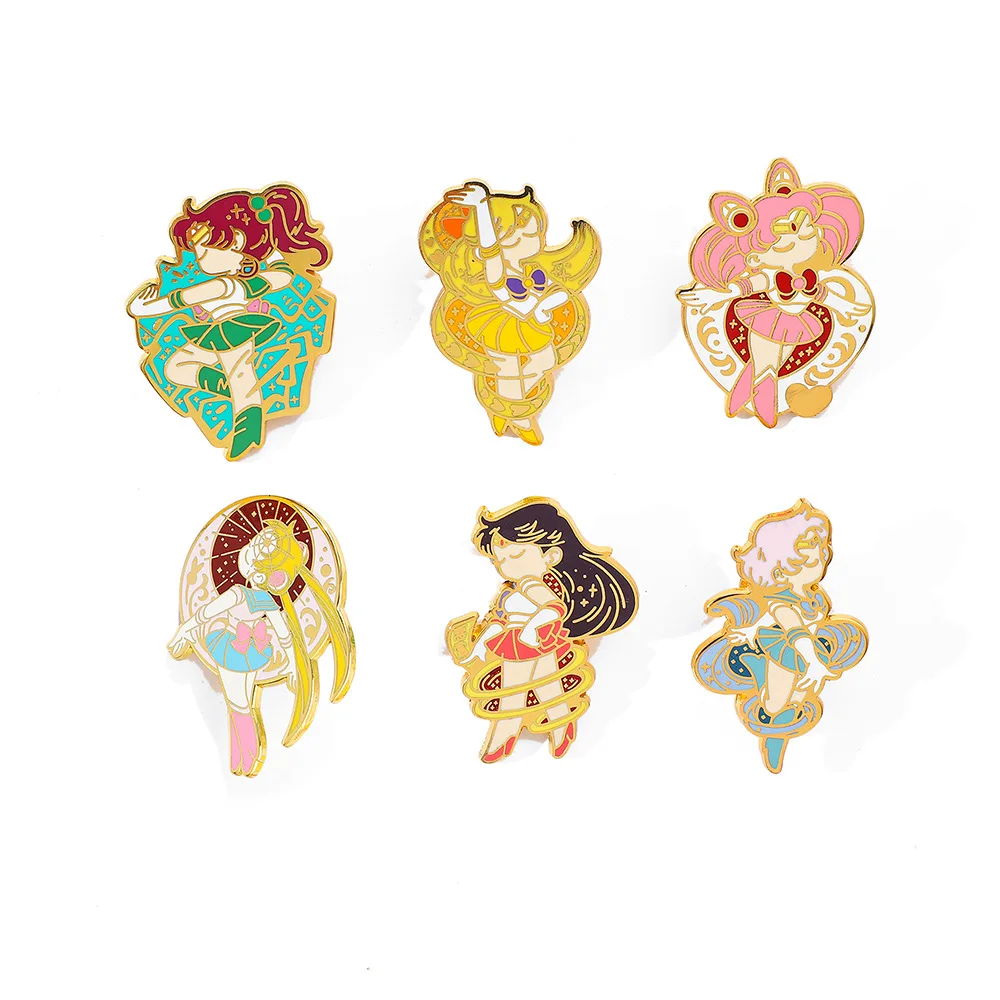 

1 Set Sweet Girl Series Metal Badge Pretty Girl Warrior Metal Badge Moon Hare Enamel Brooch Accessory Y2k Fashion Toys Anime