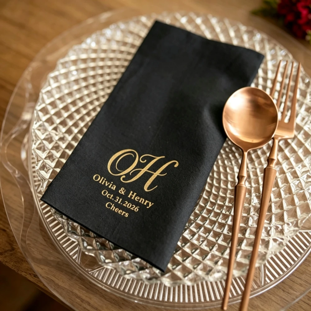 Initial Ring Custom - 90pcs Custom Monogram Airlaid Disposable Napkin,