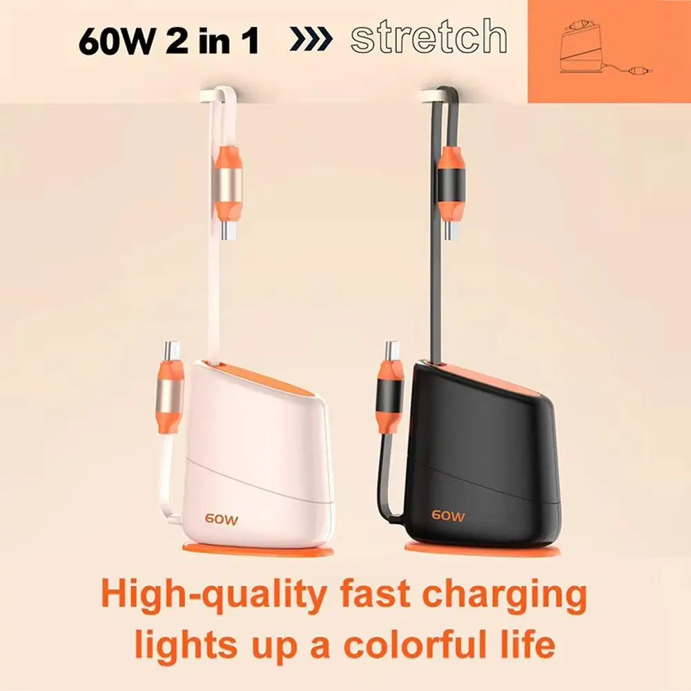 Convenient Single Pull Fast Charging Data Cable 60W Data Cable Current Desktop Fast High Charging Retractable Fixed Charger Y4U7