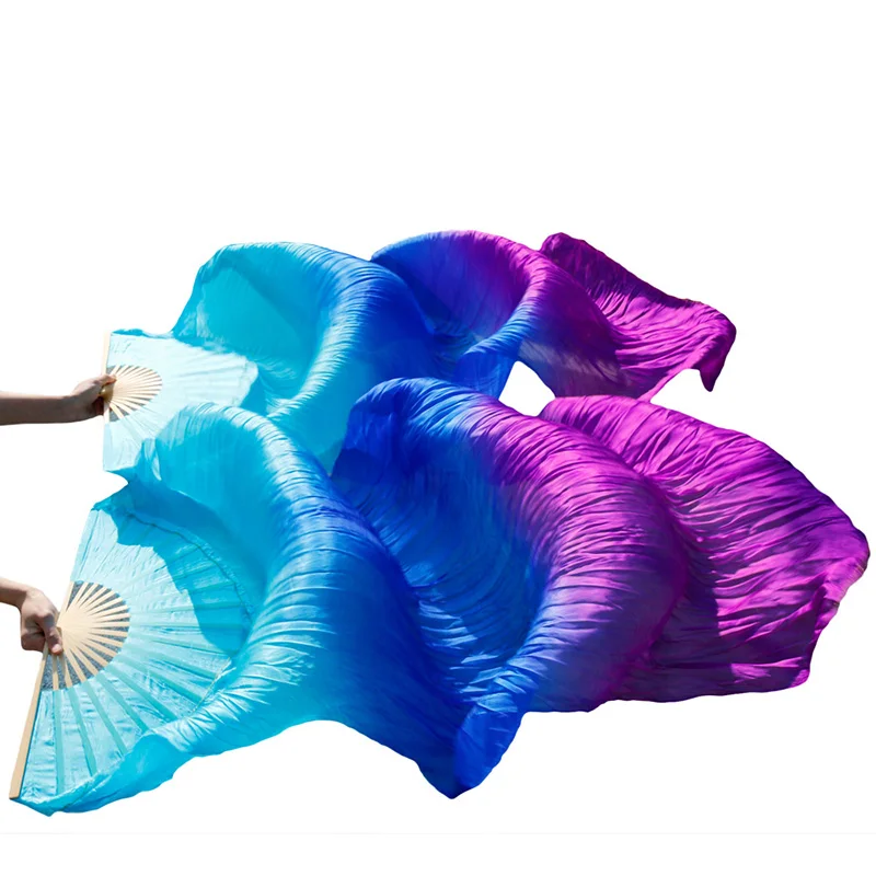 New Belly Dance Fans 100% Real Silk Bamboo Fan Veil Handmade Gradient Color Dance Fans Dance Performance Props Customizable