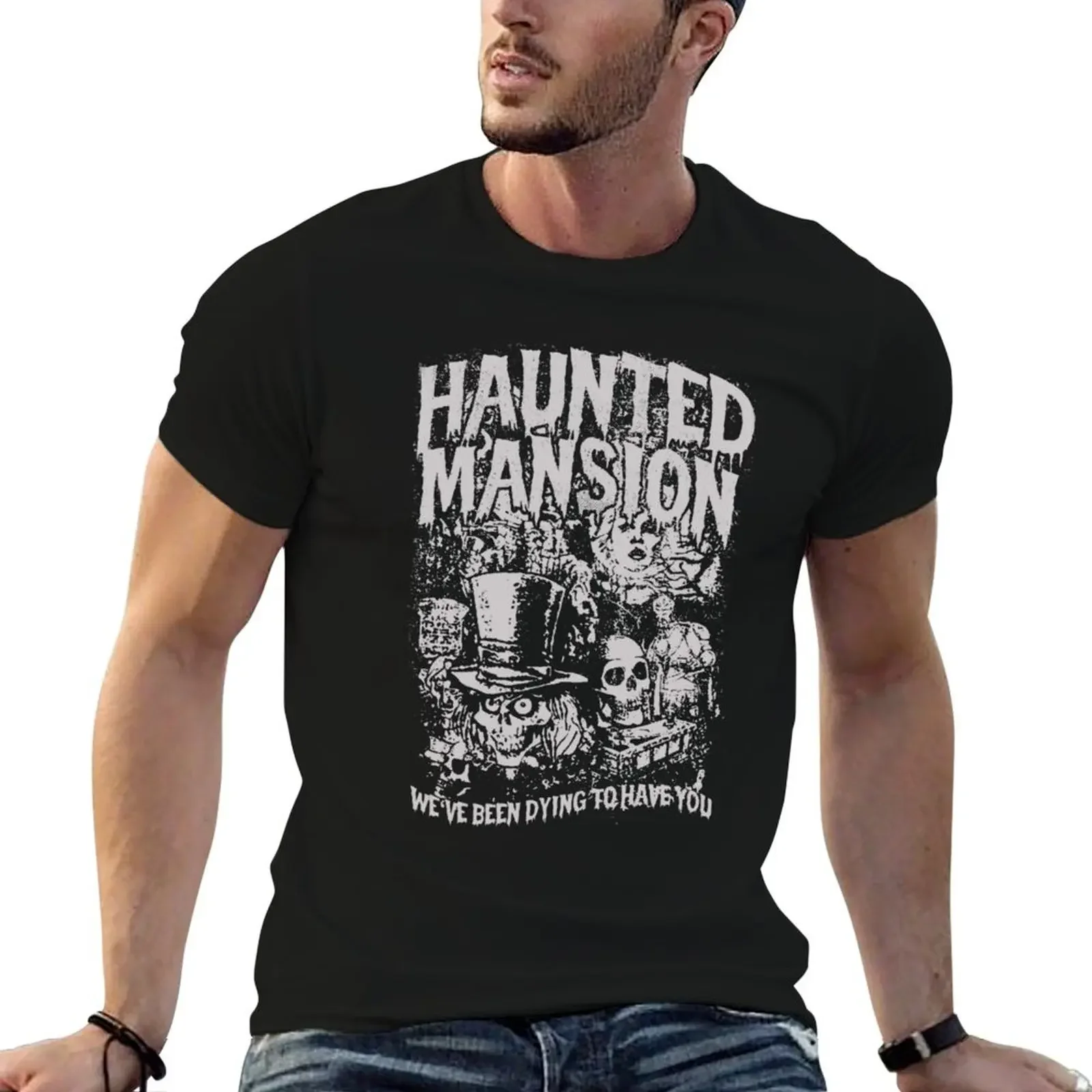 

Funny Vintage Retro the haunted movie mansion Halloween Spooky Month Spooky Season T-Shirt Clothing T-shirts for men cotton