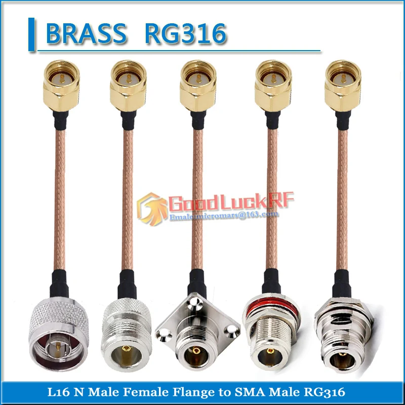 

SMA Male to L16 N Male Female Washer Nut 4 hole Flange Right Angle 90 Degree Pigtail Jumper RG316 Cable Low Loss RF Connector