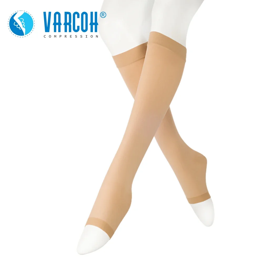 20-30 mmHg Women Men Medical Calf Compression Sleeve Varicose Veins Socks Leg Support DVT Anti-fatigue Flight Travel Open Toe