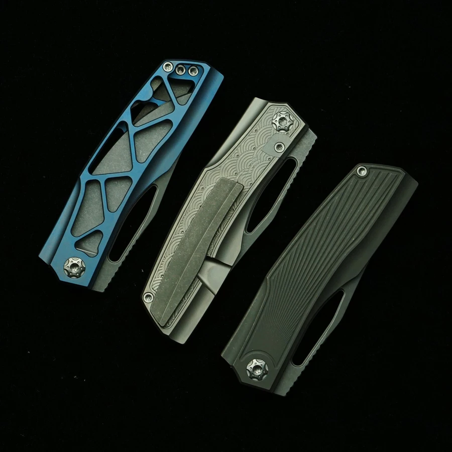 2025 جديد بروتين جوفاء طحن 60 + HRC 154 سنتيمتر شفرة التيتانيوم مقبض النحاس طوقا جيب EDC أداة التخييم في الهواء الطلق سكين للفرد