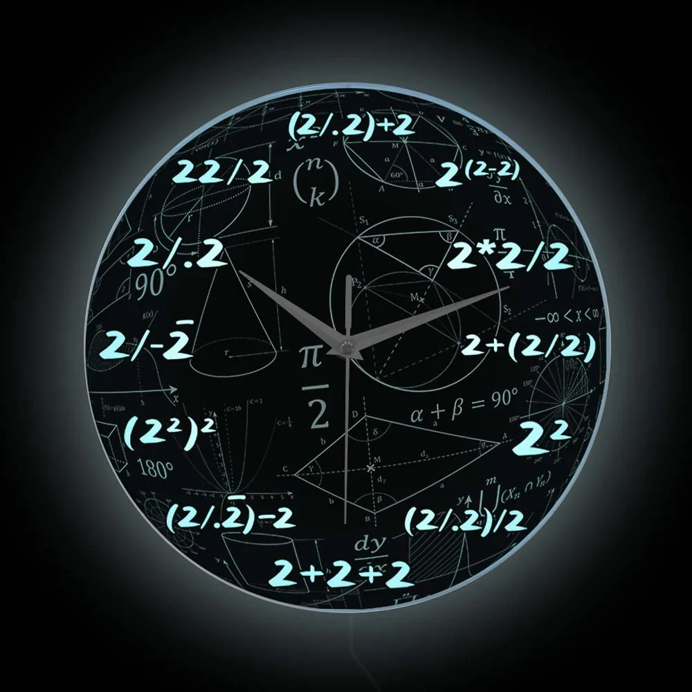 Formula Two o'Clock Mathematical Wall Clock For Teacher Office Decor Math Theme LED Lighting Glow In The Dark Clock Wall Watch