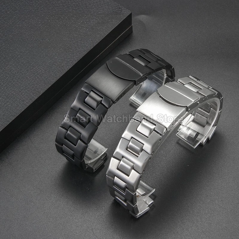 Cinturino in acciaio inossidabile resistente all'usura per cinturino nero Swatch Artigianato di precisione Interfaccia convessa concava Fibbia pieghevole