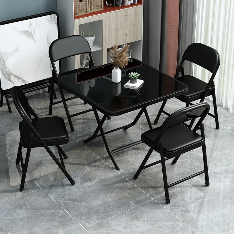 

YY Small Apartment Dining Table Dormitory Rental House Folding Dining Table Tempered Glass Folding Table