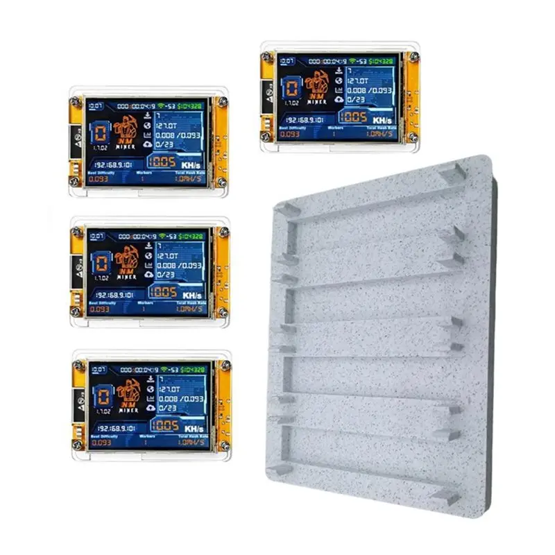 AED7-4X 1000KH/S Nmminer Nerdminer+ 4 Slots Stand Upgraded Harshrate 2.8 Inch Smart Display Lotter Bitcoin Crypto Solo Miner