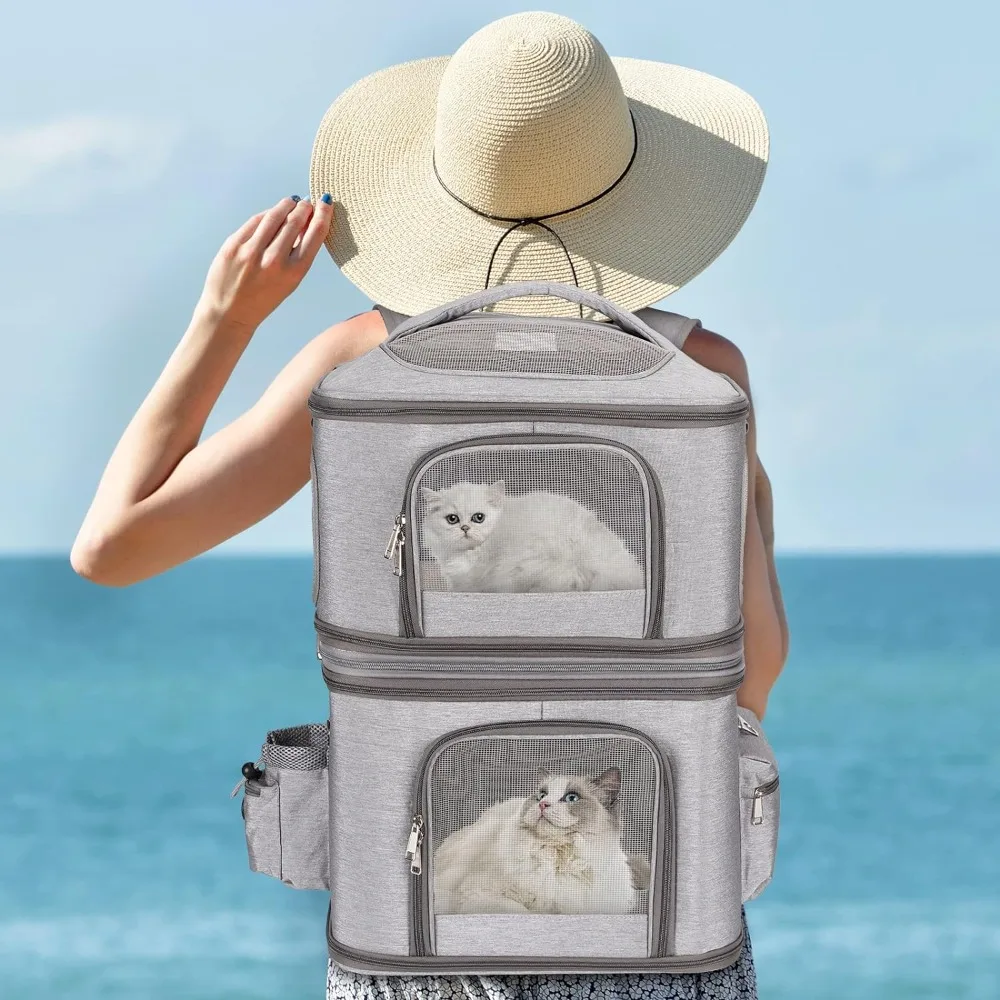 

Detachable Double Pet Carrier Backpack for Cats and Small Dogs, Cat Travel Carrier for 2 Cats, Perfect for Traveling/Camping