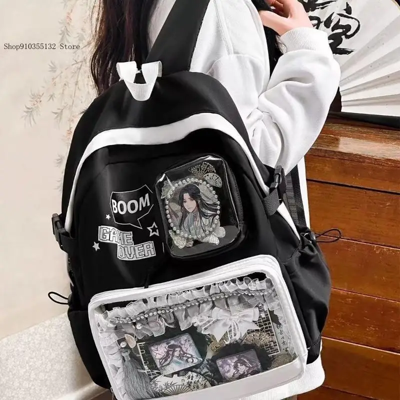 Itabag Anime See-Through Millet Big Food Junior High School Color Blocking Bar Pump Bag Handheld Backpack