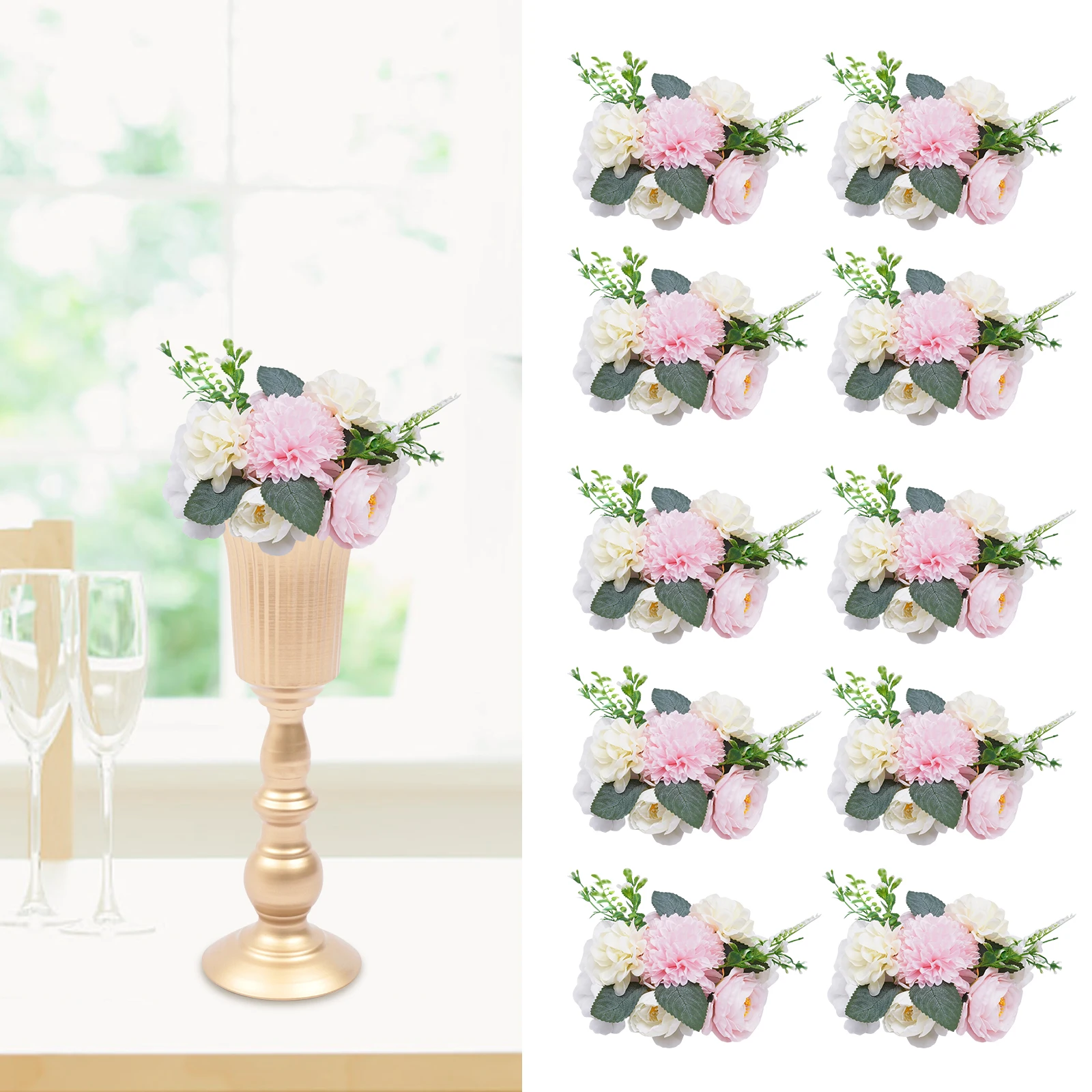 Artificial Fake Flower Bouquet 10Pcs Plastic Flower Arrangement for Mother's Day Wedding Centerpieces Decoration