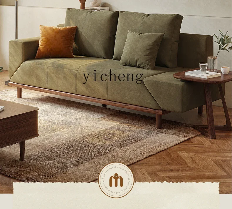 V7  furniture retro solid wood sofa bed dual-purpose leather art technology cloth multi-functional sofa small apartment