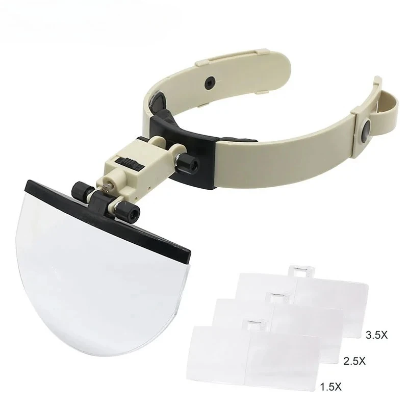 

Headband Magnifier Head Wearing Magnifying Glass 2X 3.5X 4.5X 5.5X Large Lens LED Lights for Stamp Collection Jewel Processing