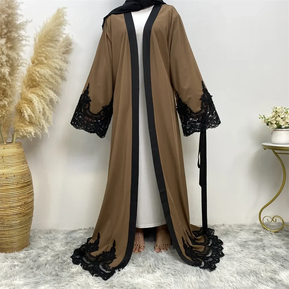 Fashion Robe Dark Brown Women Arab Clothing Muslim Cardigan Long Loose Maxi Cardigan Robe Abaya