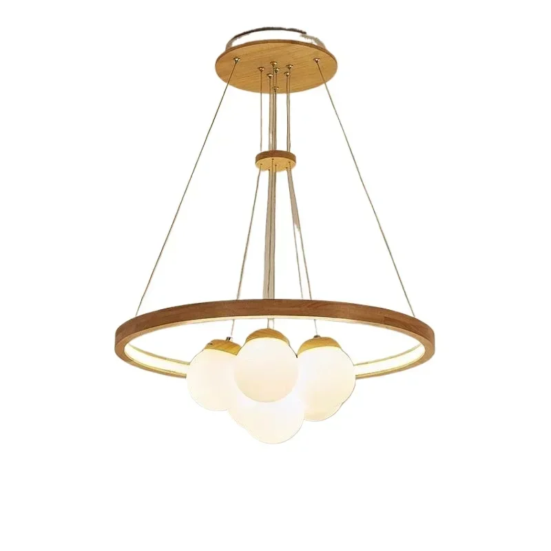 Nordic Wooden Ring Ceiling Chandelier Glass for Dining Living Room Center Table Kitchen Island Pendant Lights Lusters Fixture