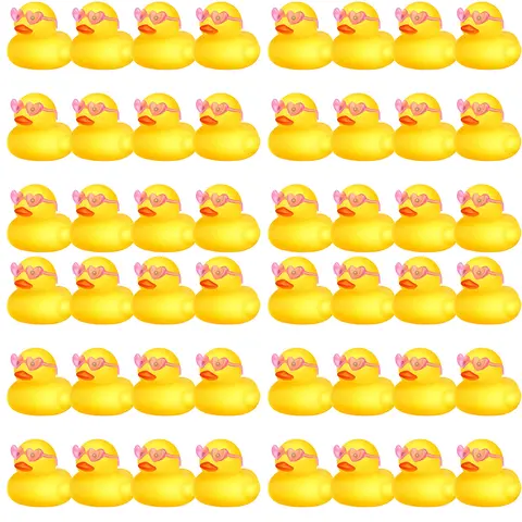 1-100pc Mini Orange Rubber Ducks Set in Bulk with Sunglasses Float Squeak Tiny  Rubber Duck Toy for Kids Party Birthday Supplies