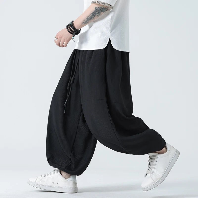 Männer Schwarz Breite Bein Hosen Männer Elastische Taille Lose Hosen Männer Streetwear Chinesischen Stile Casual Hosen Männer Vintage Übergroßen Hosen