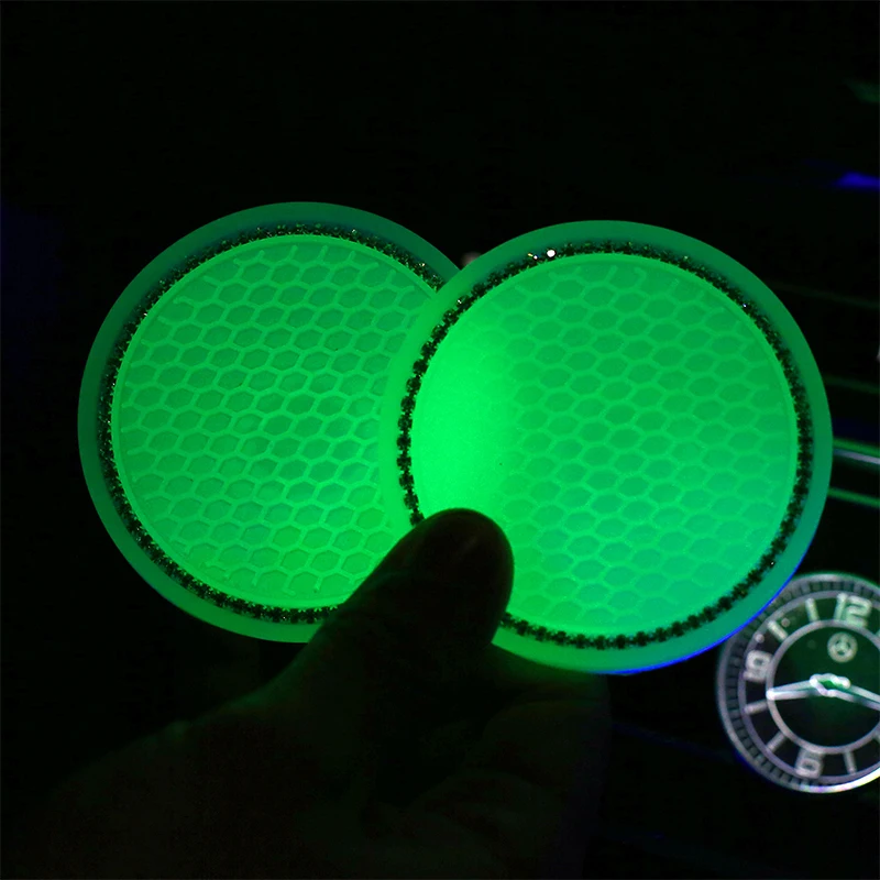 Luminous Car Cup Mat Non-slip Rhinestone Inlay Car Coaster Pad Water Cup Pads Bottle Holder Rubber Mat Car Styling Accessories