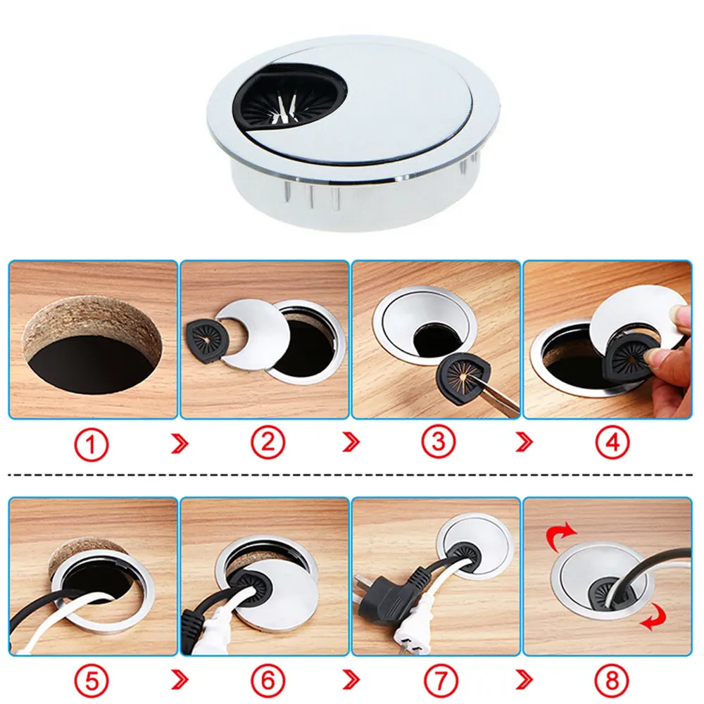 1Pc 53mm Zinc Alloy Round Table Wire Hole Covers Outlet Port Computer PC Desk Cable Grommet Line Holder Home Desk Accessories