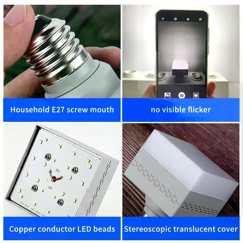 220V E27 High Power LED Square Bulb (5/9/18/28W), Energy-Saving Rotating Indicator Light for Home Use