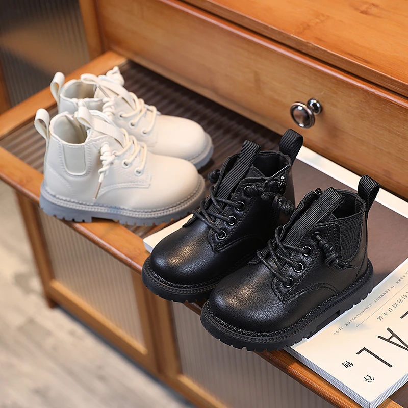 

2025 Spring Autumn New Children Boots Solid Color Shoe Boys Leather Boots Girls Fashion Short Snow Boots Toddler Shoes