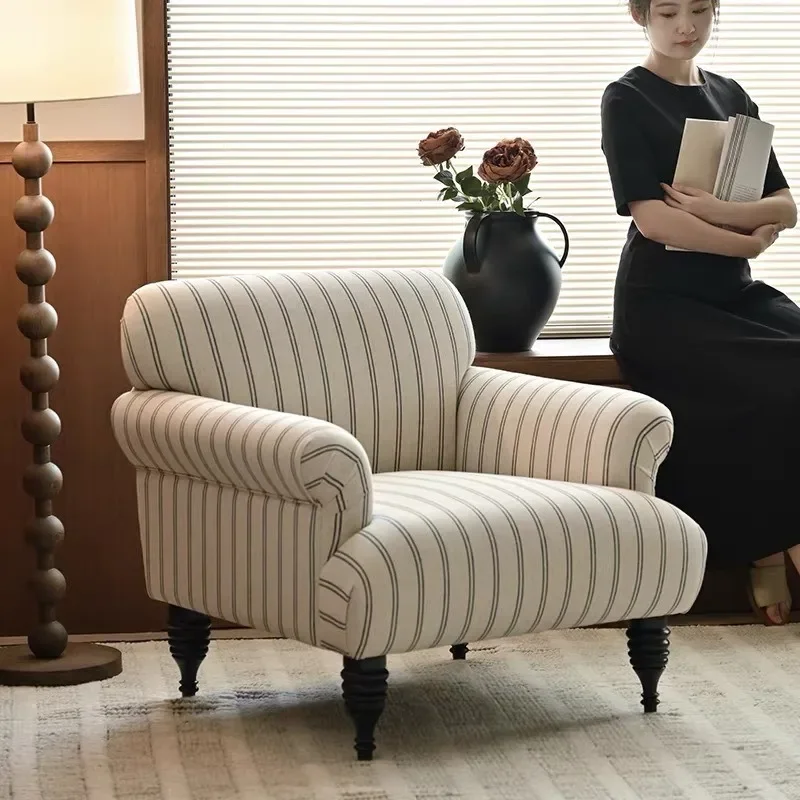 Retro single sofa chair medieval wabi-sabi wind living room B & B small apartment cotton and linen designer tiger chair
