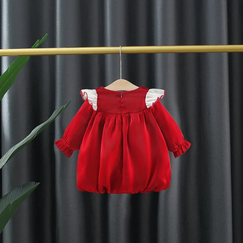 Summer New Baby Girls Dress Small Flying Sleeve Lantern Sleeve Lace Pleated Zipper Pleated Bubble Sleeve Bow Sweet Princess