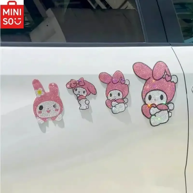 

MINISO Sanrio HelloKitty Car Shell Modified Glass Diamond Sticker Cartoon Melody Cinnamon Dog Cover Scratch Decoration Sticker