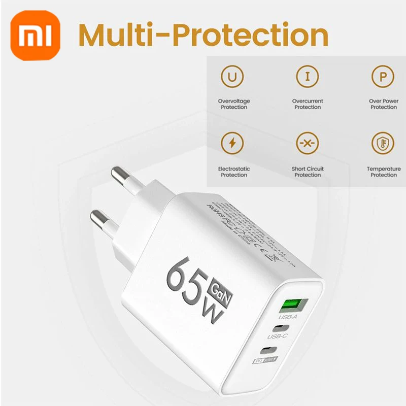 XIAOMI 65W PD3.0 Quick Charging 6-in-1 Fast Wall Charger 4-USB 2-Type-c interface For iPhone Samsung Xiaomi Huawei Oppo