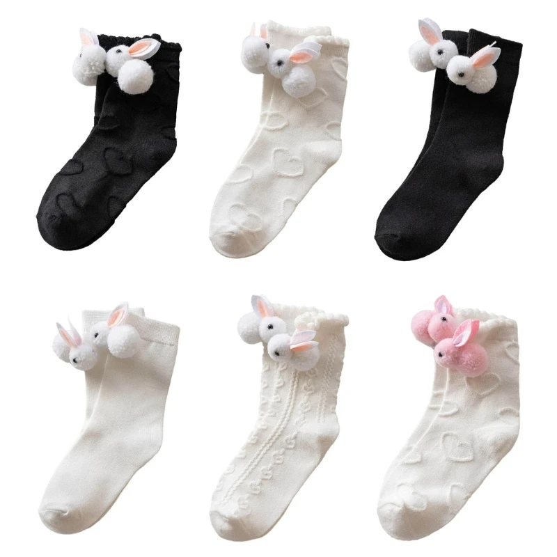 Women's Calf Socks Lolitas Rabbit Socks JK Uniform Loose Socks Ruffle Ankle Socks Cartoon Cotton Bootie Socks