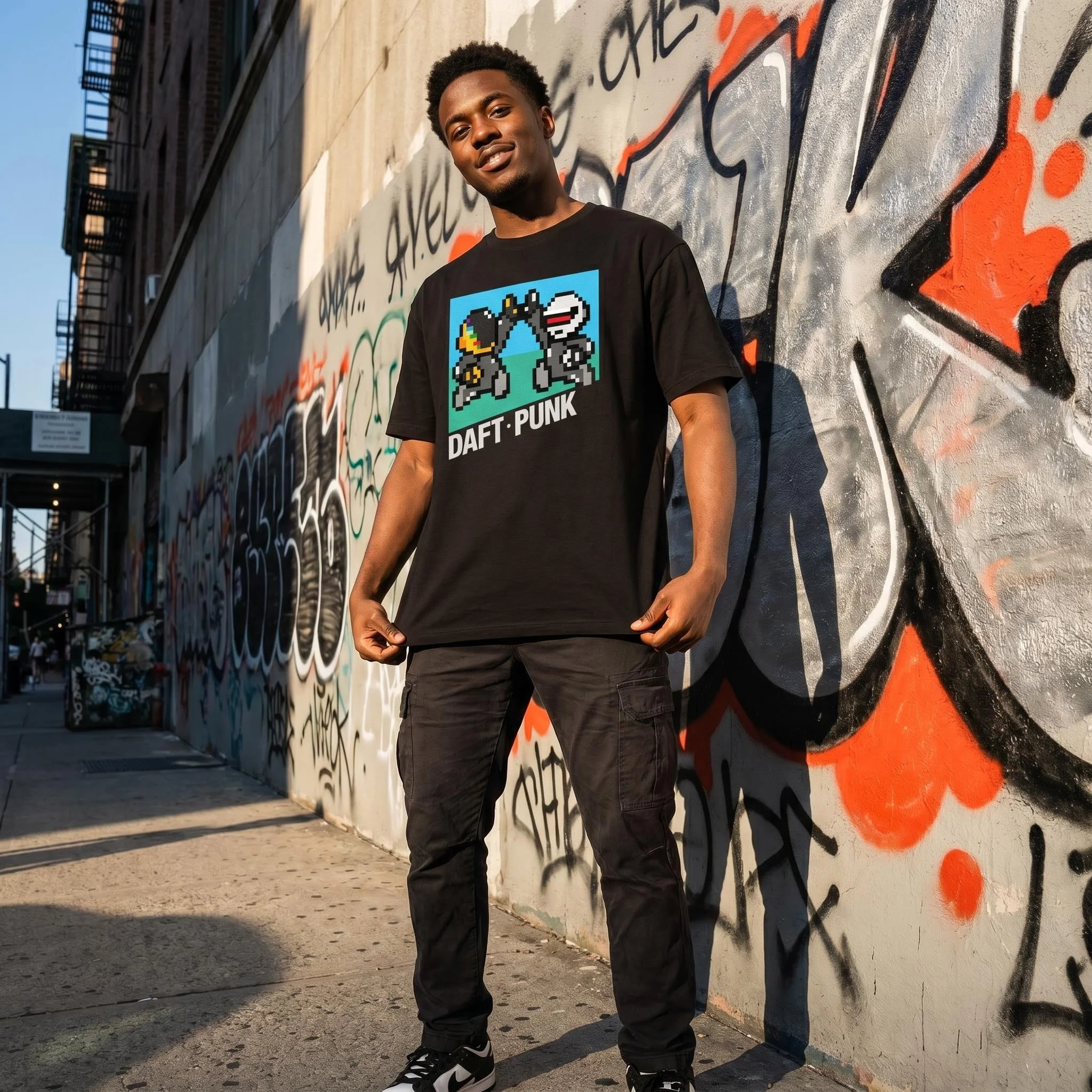 Daft Punk Pixel Graphic Tee Vintage Electronic Dance Music Casual Short Sleeve T-Shirt for EDM Fans