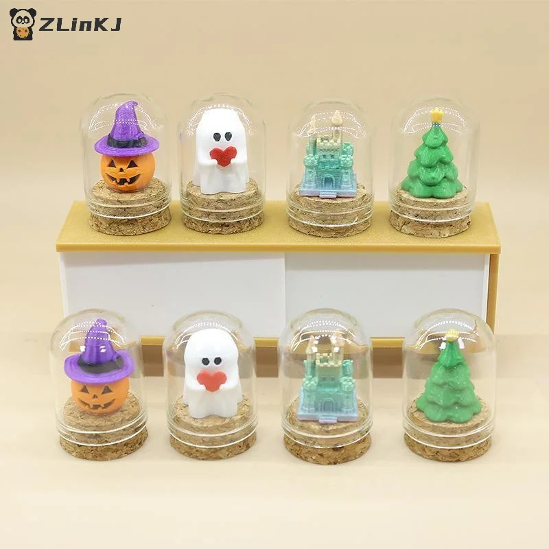 ▶Dollhouse Decor Accessories, Miniature Halloween Elements Model With Glass Cover, Tiny Ornaments For Doll House Layout