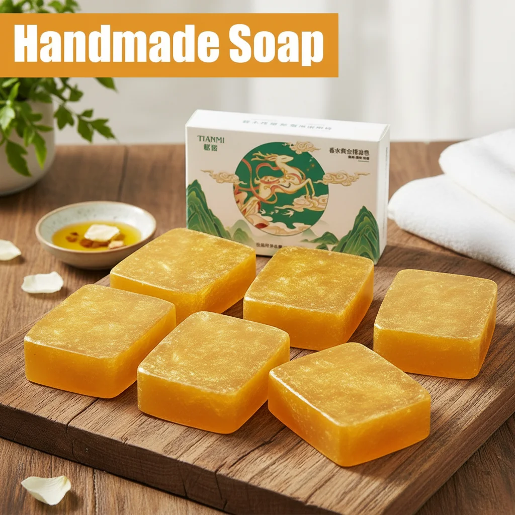 

100g Gold Soap Handmade Essential Oil Soap Moisturizing Shower Body and Facial Soap Shrink Pores Gentle Clean Soap Body Care