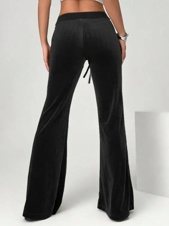 

2026 Autumn and Winter Sexy Women's Simple Temperament Velvet Casual Pants with Drawstring To Show Off Slim and Wide Leg Pants