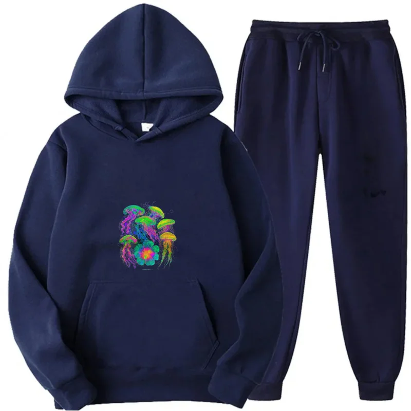 مجموعة هوديي ملونة + نمط ونص قنديل البحر المطبوع #5